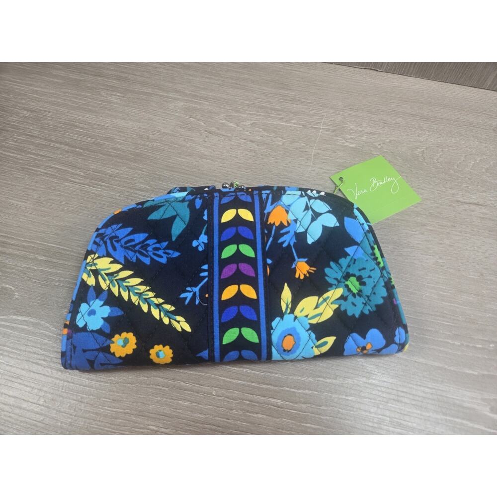 Vera Bradley Midnight Blues Floral Kiss N Snap Clutch Wallet NEW - Picture 2 of 8